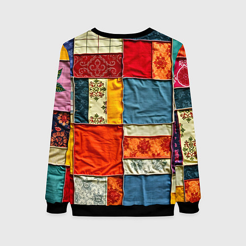 Женский свитшот Пэчворк из ярких тканей / 3D-Черный – фото 2