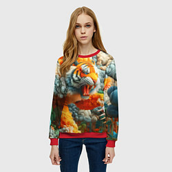 Свитшот женский Сказочный облачный тигр - нейроарт фантазия, цвет: 3D-красный — фото 2