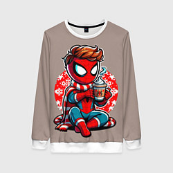 Женский свитшот Новогодний человек-паук с горячим шоколадом