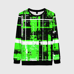 Женский свитшот Зелёно-белый гранж на чёрном фоне