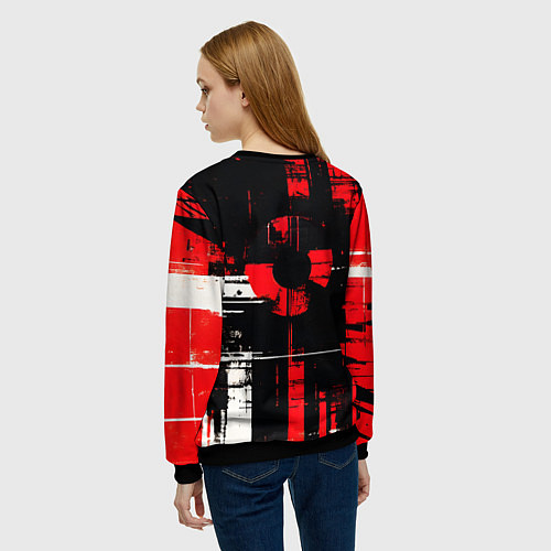 Женский свитшот Красно-белый гранж на чёрном фоне / 3D-Черный – фото 4