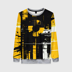 Женский свитшот Жёлто-белый гранж на чёрном фоне