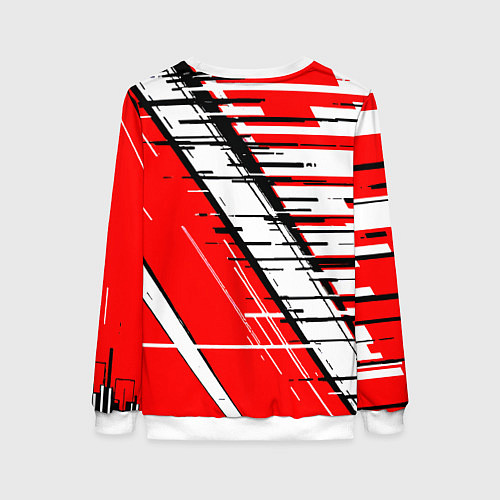 Женский свитшот Чёрно-белые глитч полосы на красном фоне / 3D-Белый – фото 2
