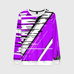 Женский свитшот Чёрно-белые глитч полосы на фиолетовом фоне