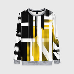 Свитшот женский Чёрно-жёлтые вертикальные и горизонтальные полосы, цвет: 3D-меланж