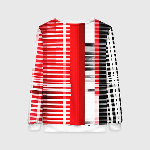 Женский свитшот Белые полосы на чёрно-красном фоне / 3D-Белый – фото 2