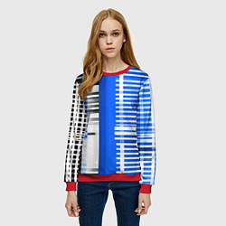 Свитшот женский White stripes on a black and blue background, цвет: 3D-красный — фото 2