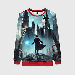 Женский свитшот Гарри Поттер перед Хогвартсом - нейроарт фантазия