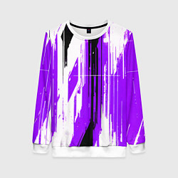 Свитшот женский Вертикальные чёрно-белые линии на фиолетовом фоне, цвет: 3D-белый