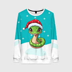 Свитшот женский Змейка в новогодней шапочке, цвет: 3D-белый