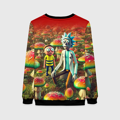 Женский свитшот Рик и Морти заблудились в мухоморном поле / 3D-Черный – фото 2