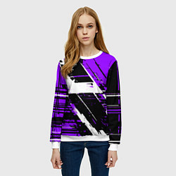 Свитшот женский Diagonal black and white stripes on a purple backg, цвет: 3D-белый — фото 2