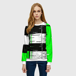 Свитшот женский Зелёные и чёрные полосы на белом фоне, цвет: 3D-белый — фото 2