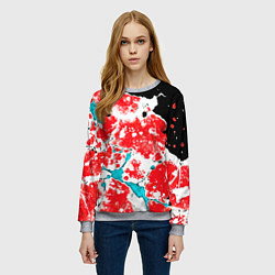 Свитшот женский Сине красная абстракция на чёрном фоне, цвет: 3D-меланж — фото 2