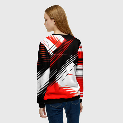 Женский свитшот Диагональные красно-чёрные линии на белом фоне / 3D-Черный – фото 4