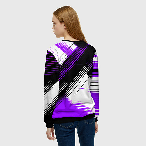 Женский свитшот Диагональные фиолетово-чёрные линии на белом фоне / 3D-Черный – фото 4