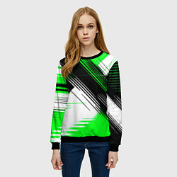 Свитшот женский Диагональные зелёно-чёрные линии на белом фоне, цвет: 3D-черный — фото 2