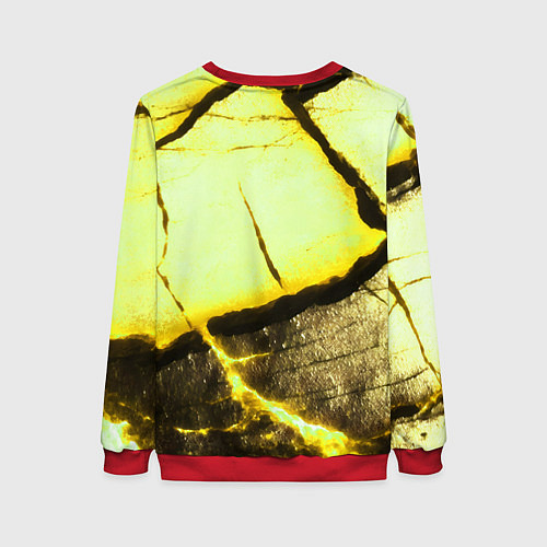 Женский свитшот Трещины на абстрактном жёлтом фоне / 3D-Красный – фото 2