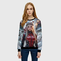 Свитшот женский Девушка в кибер костюме, цвет: 3D-черный — фото 2