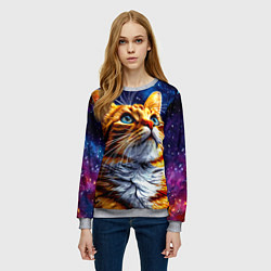 Свитшот женский Рыжий котик в космосе, цвет: 3D-меланж — фото 2