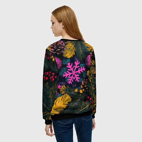 Женский свитшот Новый год и краски / 3D-Черный – фото 4
