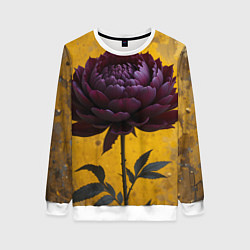 Свитшот женский Пион на золотом фоне, цвет: 3D-белый