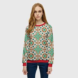 Свитшот женский Восточный пляжный орнамент зелено коричневый, цвет: 3D-красный — фото 2