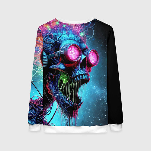 Женский свитшот Metallica - crazy skeleton with headphones / 3D-Белый – фото 2