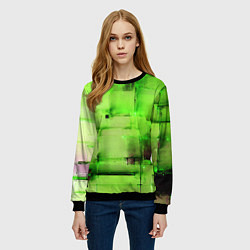 Свитшот женский Чёрные пятна на зелёном фоне абстракция, цвет: 3D-черный — фото 2