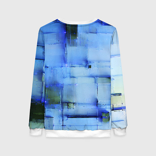 Женский свитшот Чёрные пятна на синем фоне абстракция / 3D-Белый – фото 2