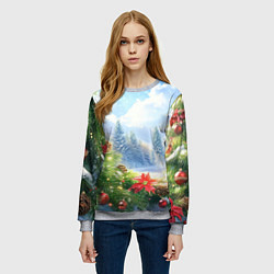Свитшот женский Новогодний дневной пейзаж, цвет: 3D-меланж — фото 2