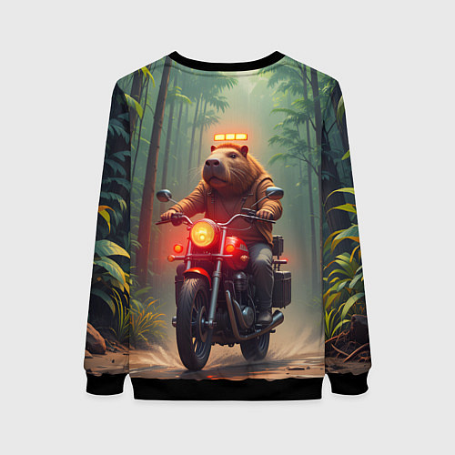 Женский свитшот Байкер капибара в джунглях / 3D-Черный – фото 2