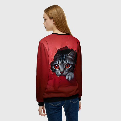 Женский свитшот Выглядывающий котик / 3D-Черный – фото 4