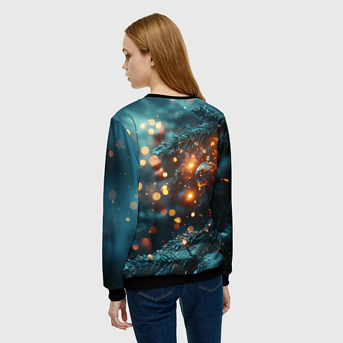 Женский свитшот Елочные шары и боке / 3D-Черный – фото 4