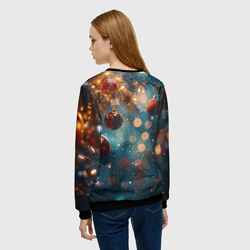 Женский свитшот Новый год боке стиль / 3D-Черный – фото 4