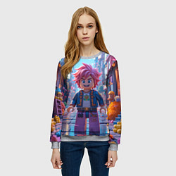 Свитшот женский Роблокс с розовыми волосами, цвет: 3D-меланж — фото 2