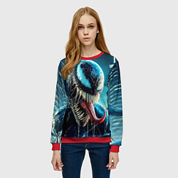 Свитшот женский Venom in metropolis - ai art neon fantasy, цвет: 3D-красный — фото 2