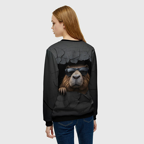 Женский свитшот Капибара в стене / 3D-Черный – фото 4