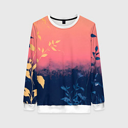 Женский свитшот Листья на сине-розовом фоне - нейросеть