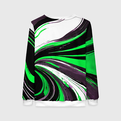 Женский свитшот Волнистые чёрно-зелёные линии на белом фоне / 3D-Белый – фото 2