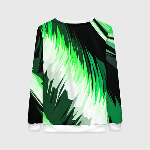 Женский свитшот Зелёно-белая абстракция на чёрном фоне / 3D-Белый – фото 2