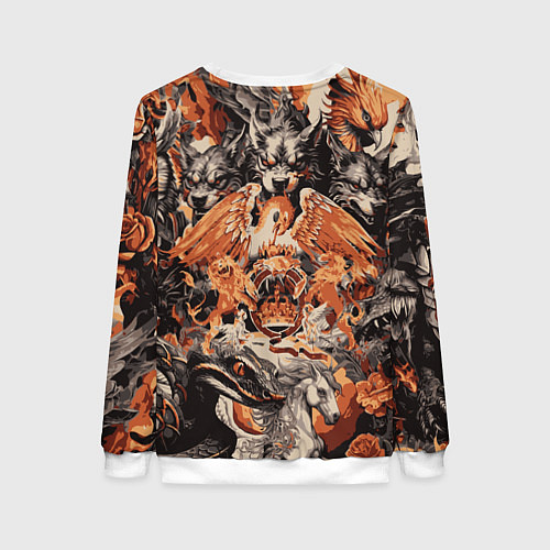 Женский свитшот Логотип Queen на фоне мифических животных / 3D-Белый – фото 2