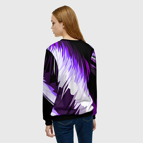 Женский свитшот Бело-фиолетовые острые полосы на чёрном фоне / 3D-Черный – фото 4