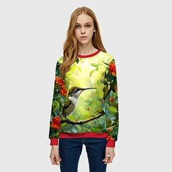 Свитшот женский Колибри в цветах, цвет: 3D-красный — фото 2