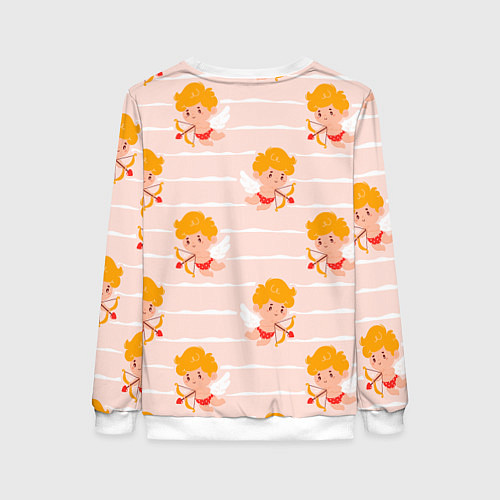 Женский свитшот Полосатый паттерн с милыми купидонами / 3D-Белый – фото 2