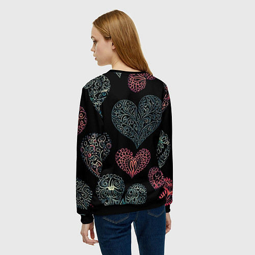 Женский свитшот Сердца в виде узоров / 3D-Черный – фото 4