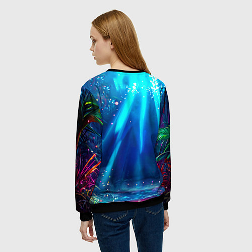 Женский свитшот Розовый фламинго в джунглях / 3D-Черный – фото 4