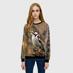 Свитшот женский Дятел в лесу, цвет: 3D-черный — фото 2