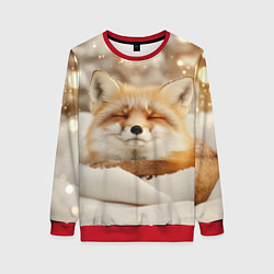 Свитшот женский Сонная лисица зимой, цвет: 3D-красный