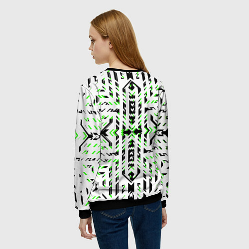 Женский свитшот Чёрно-зелёный диагональные полосы на белом фоне / 3D-Черный – фото 4